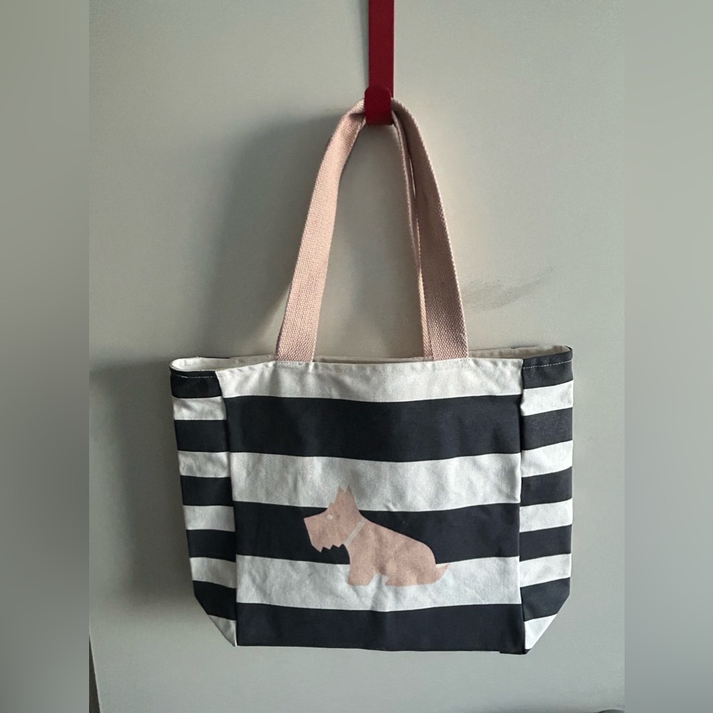 RADLEY LONDON CANVAS TOTE W/HERITAGE DOG IN PINK AND NAVY STRIPE NWT
